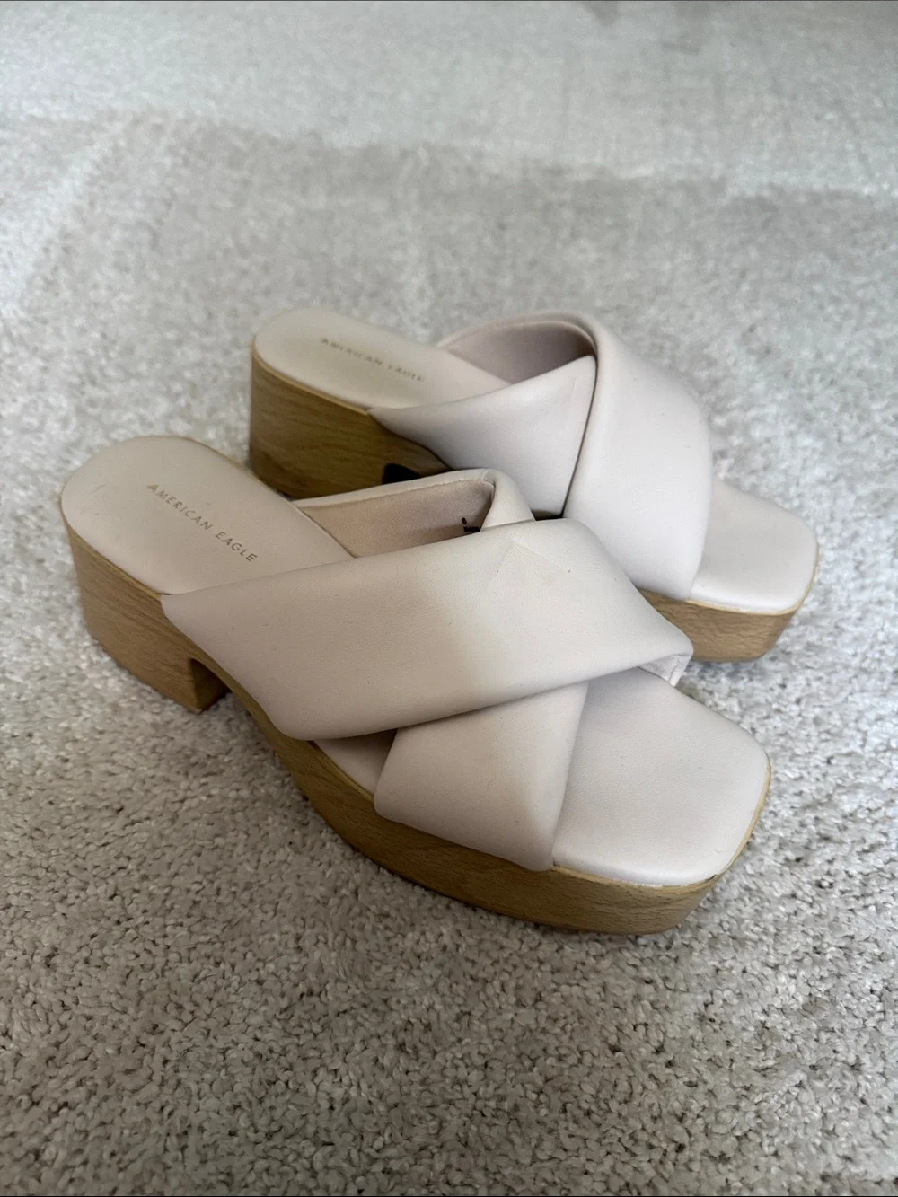 American Eagle Outfitters Cream Crisscross Platform Mules